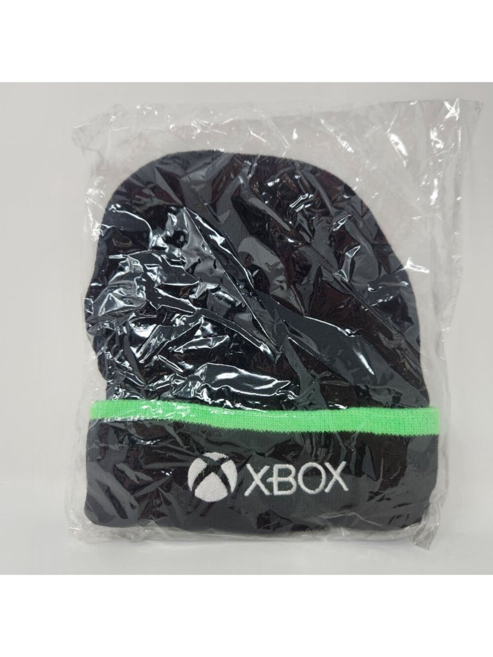XBOX Microsoft Knit Cuffed Beanie Hat Tobogan Adult Black Green Embroidered Logo